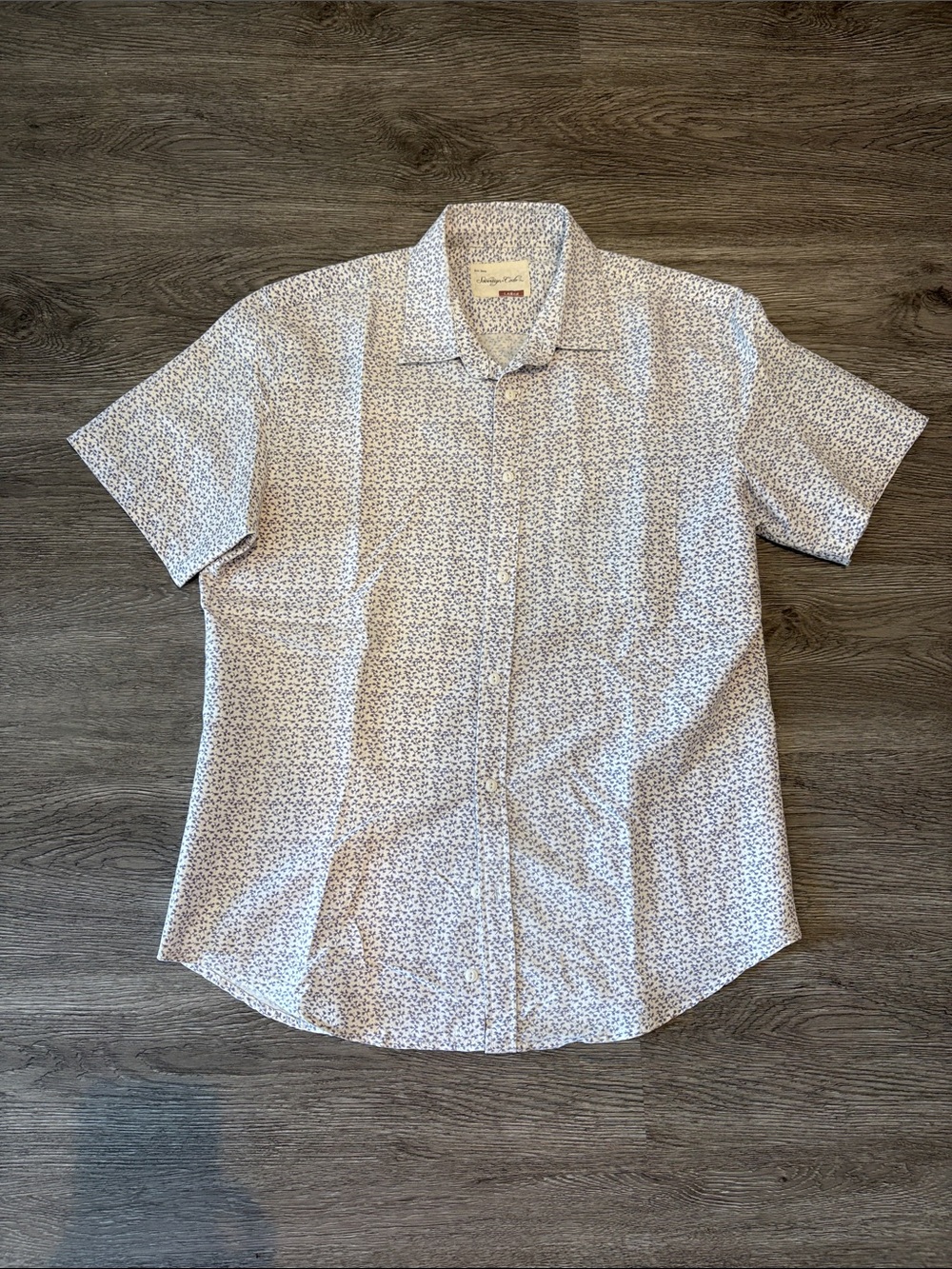 Sovereign Code White Short-Sleeve Button-Down with Navy Microprint
